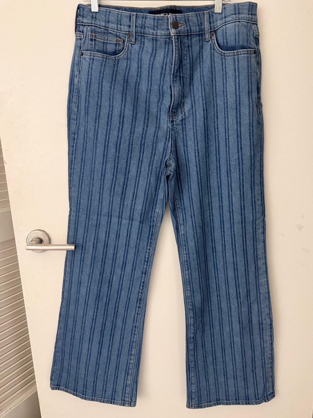 Veronica Beard Blue Striped Wide Leg Jeans High Rise Denim